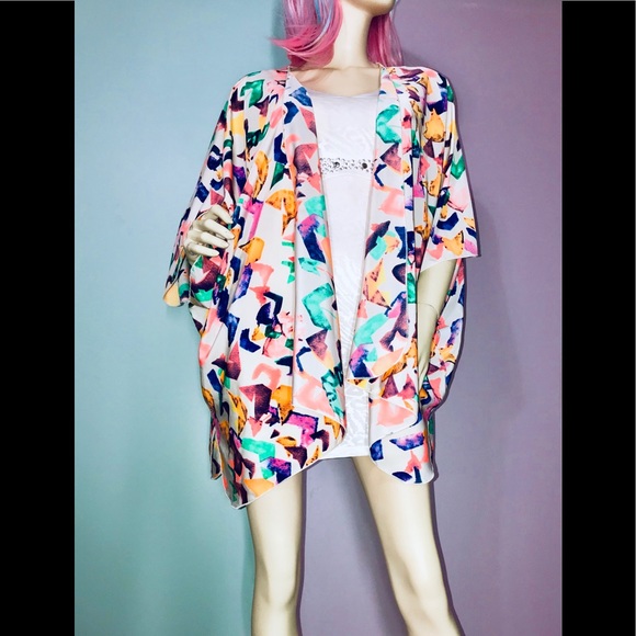 PAINTED THREADS • Abstract Print Open Kimono / (L) - Picture 1 of 6